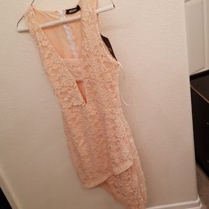 Peach assymetric embroidered sleepless dress